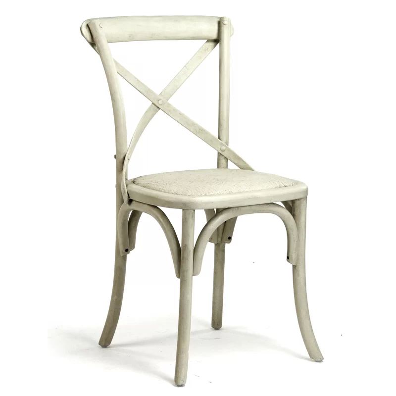 French Antique Off-White Oak Cross-Back Side Chair