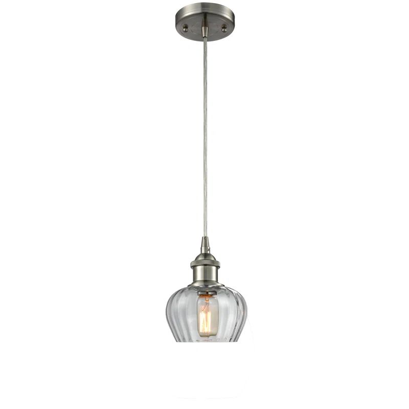 Fenton Mini Satin Nickel 1-Light Pendant with Clear Shade
