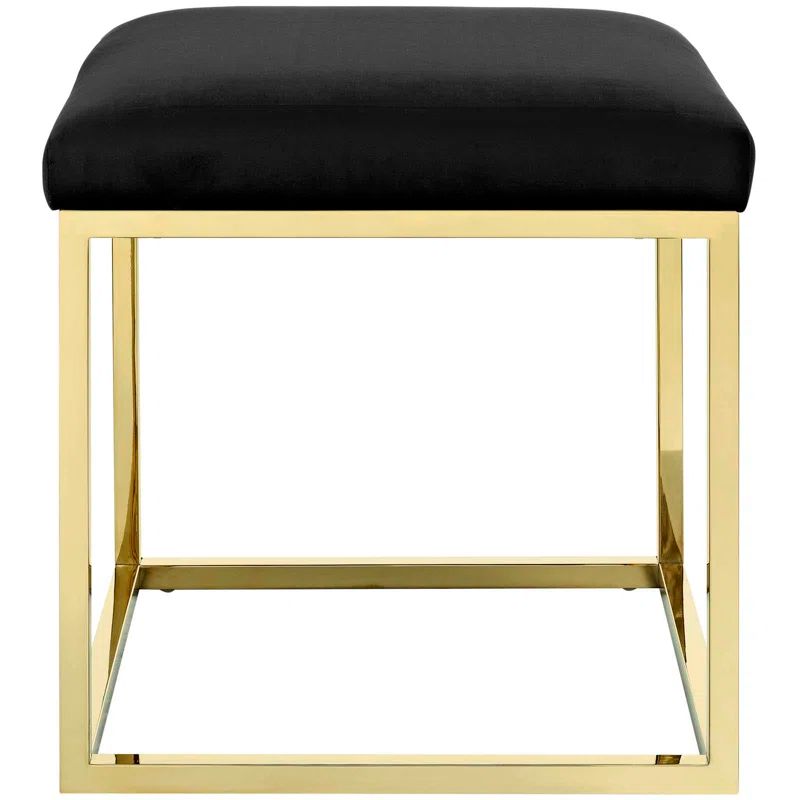 Anticipate Black Velvet and Gold Stainless Steel Tufted Ottoman