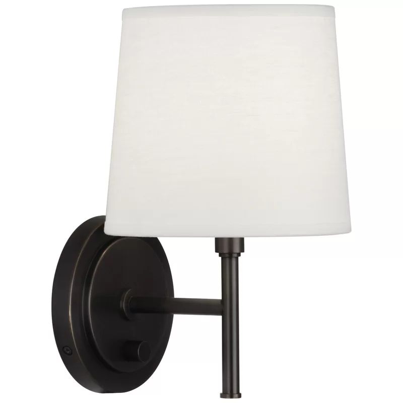 Deep Patina Bronze Plug-In Wall Sconce with Linen Shade