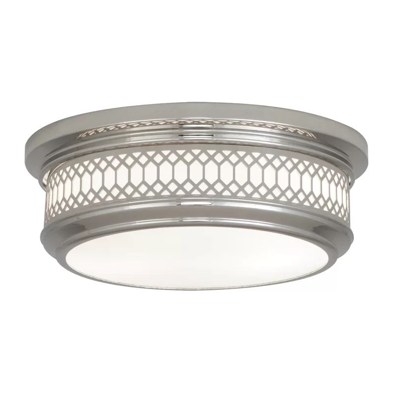 Polished Nickel Glass Drum Flush Mount Light