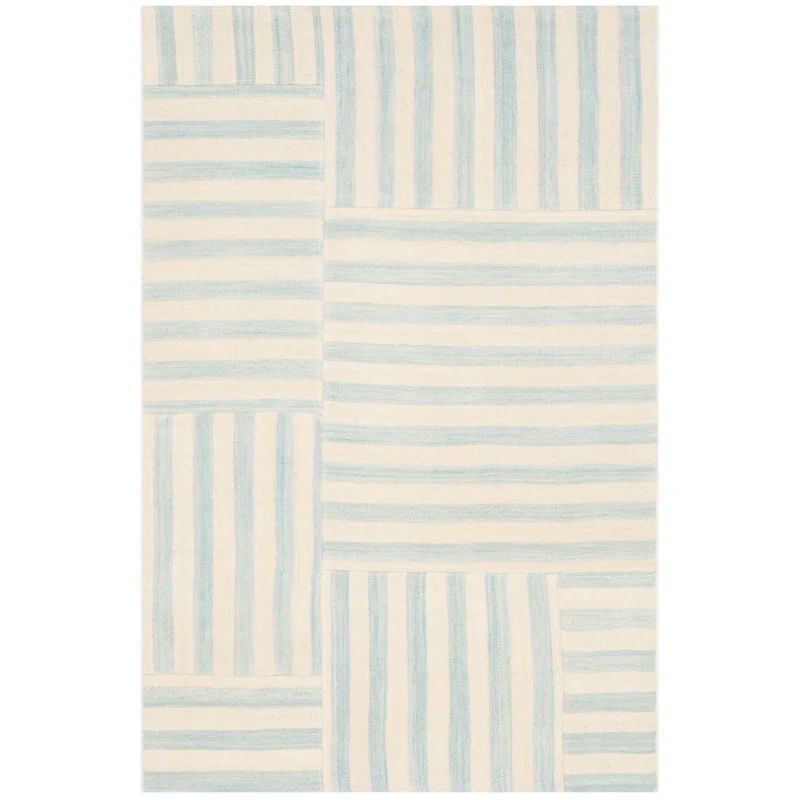 Sky Blue and White Wool Stripe 4' x 6' Area Rug