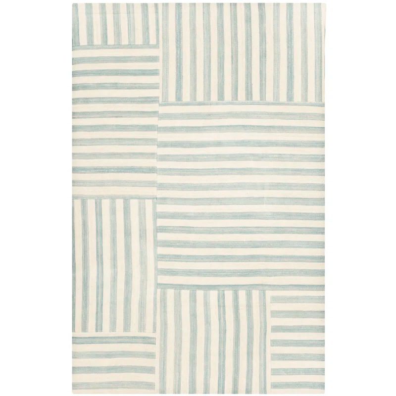 Sky Blue and White Wool Stripe 6' x 9' Area Rug