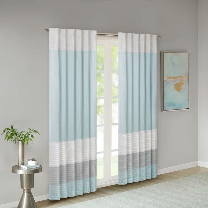 Aqua Faux Silk Light-Filtering Pintuck Window Panel