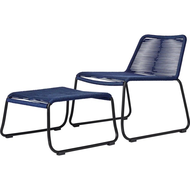 Barclay Blue Cord Weather-Resistant Lounge Chair and Ottoman