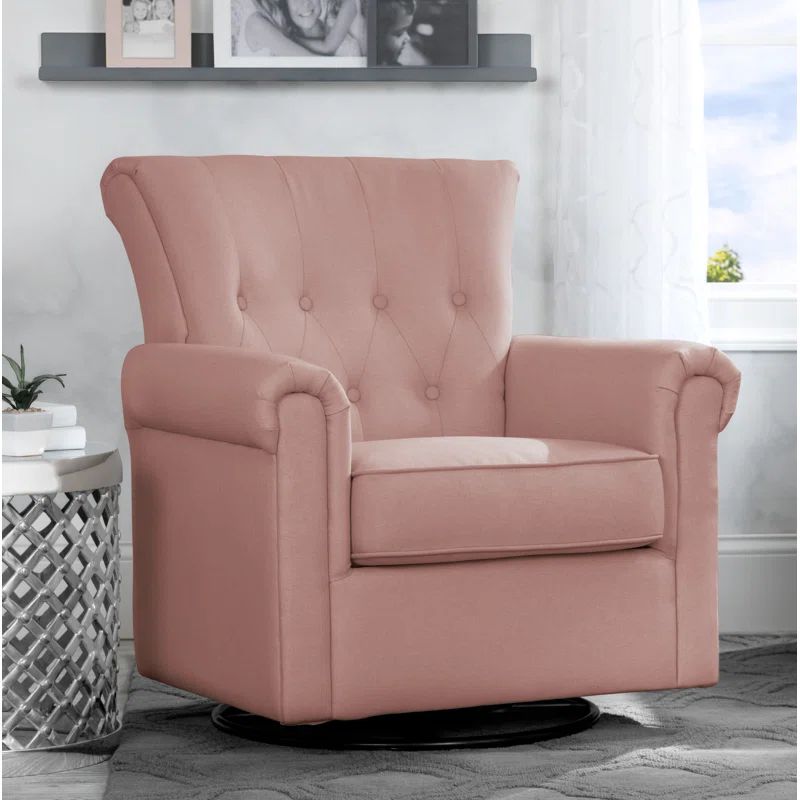 Elegant Blush Swivel Rocker Chair with Button Tufts