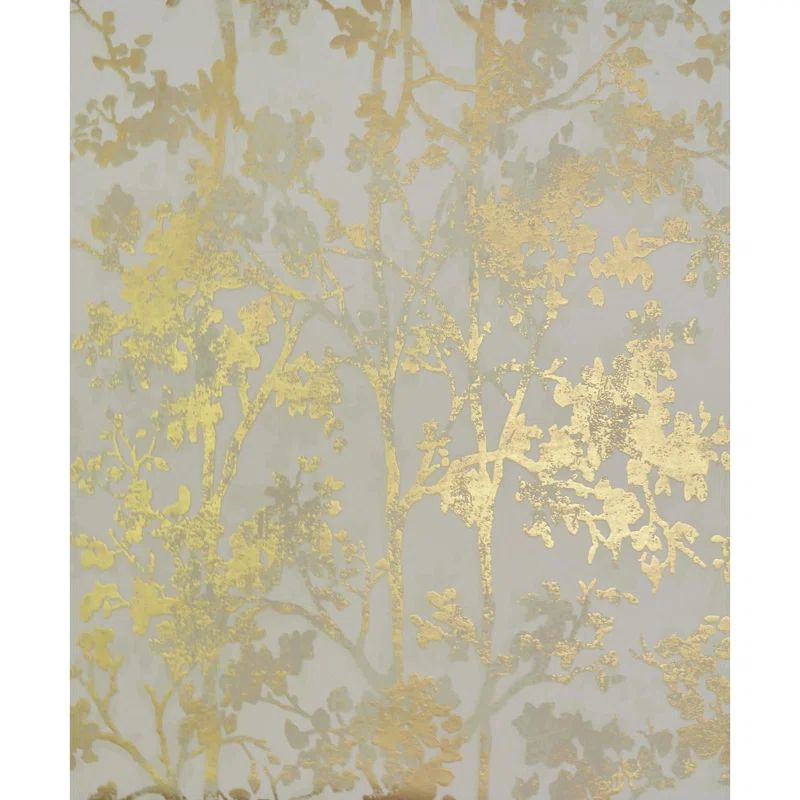 Almond and Gold Shimmering Foliage Double Roll Wallpaper