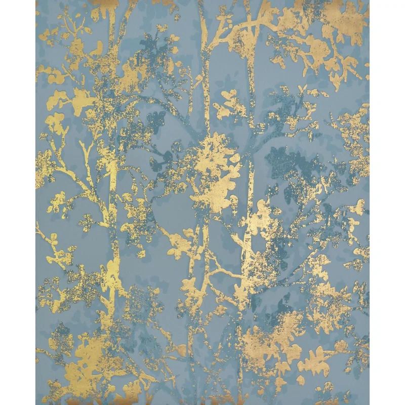 Blue and Gold Non-Pasted Washable Floral Wallpaper