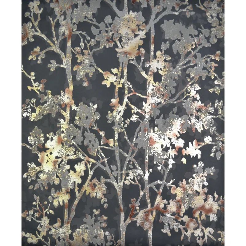 Black and Metallic Forest Silhouette Non-Pasted Wallpaper