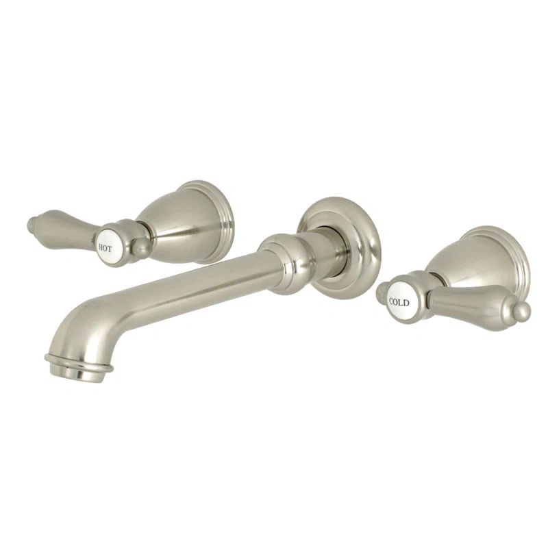 Brushed Nickel Two-Handle Wall Mount Bathroom Faucet
