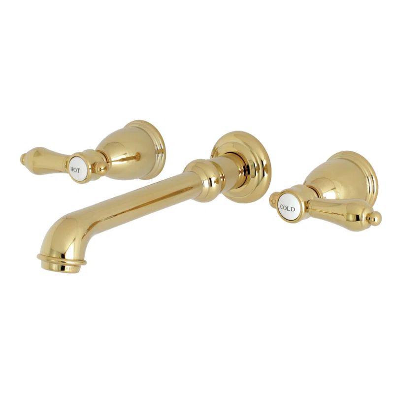 Polished Brass Wall Mounted Bathroom Faucet with Lever Handles