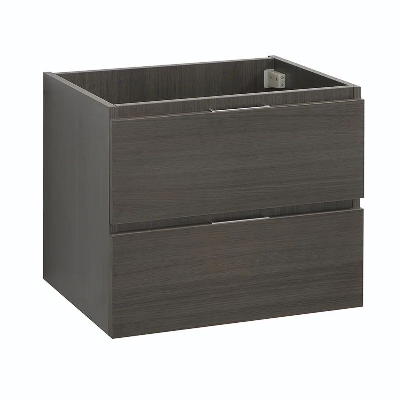 Gray Oak 24" Wall Mount Single Sink Vanity Base with Soft-Closing Drawers