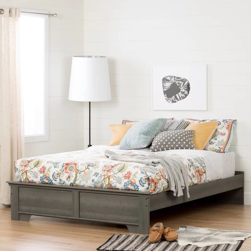 Queen Versa Platform Bed with Upholstered Headboard in Gray Maple