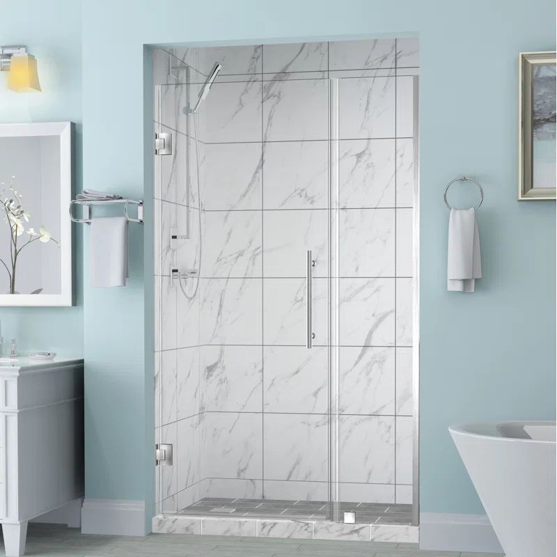 Belmore 33'' x 72'' Frameless Hinged Shower Door in Stainless Steel
