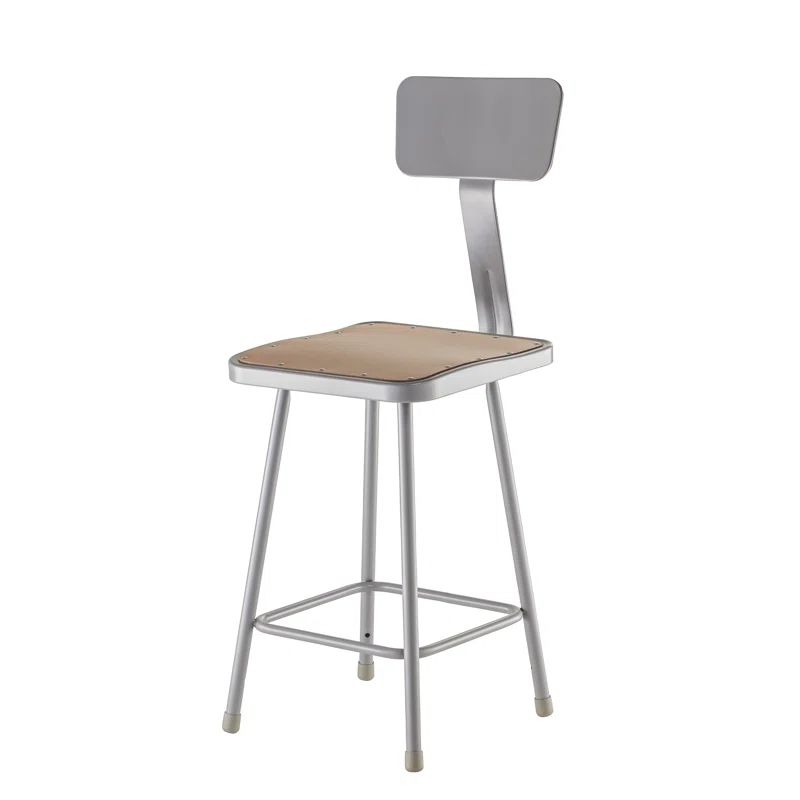 Gray 24" Metal Laboratory Stool with Backrest