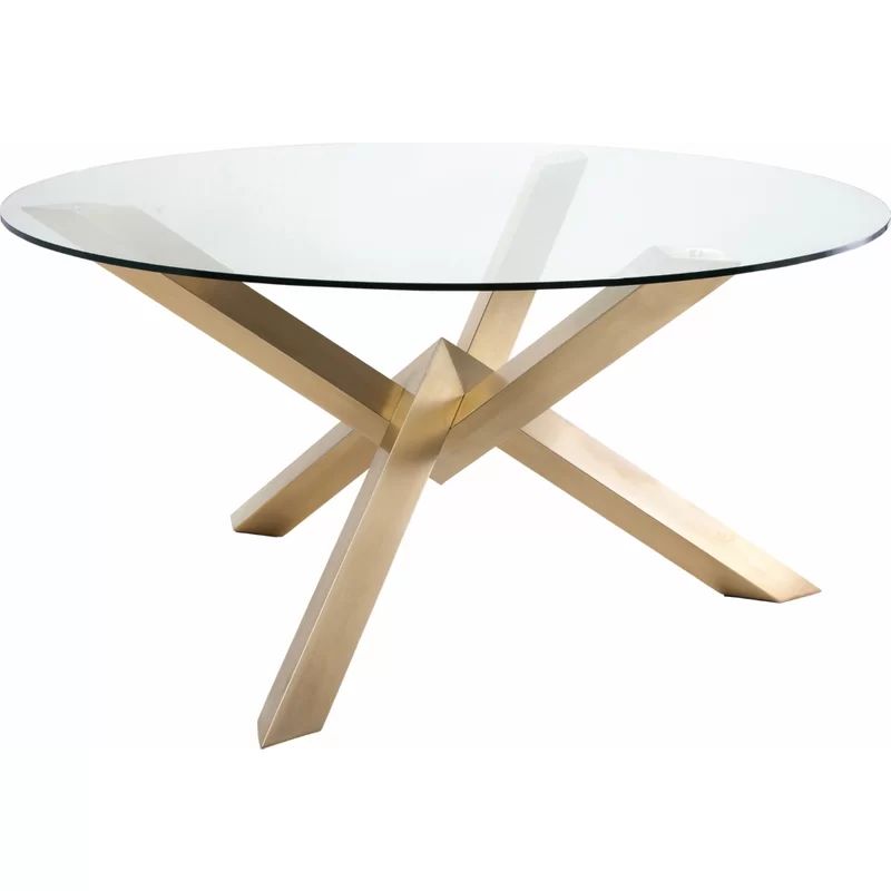 Round Gold Glass Top Contemporary Dining Table for Eight