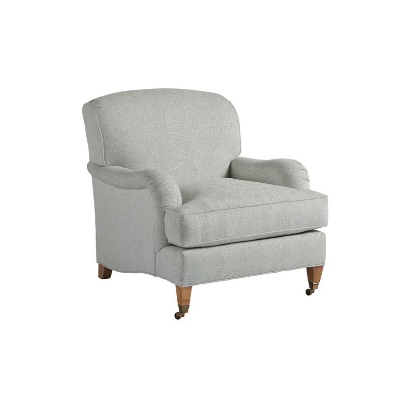 Gray Stripe Upholstered Armchair with Brass Casters