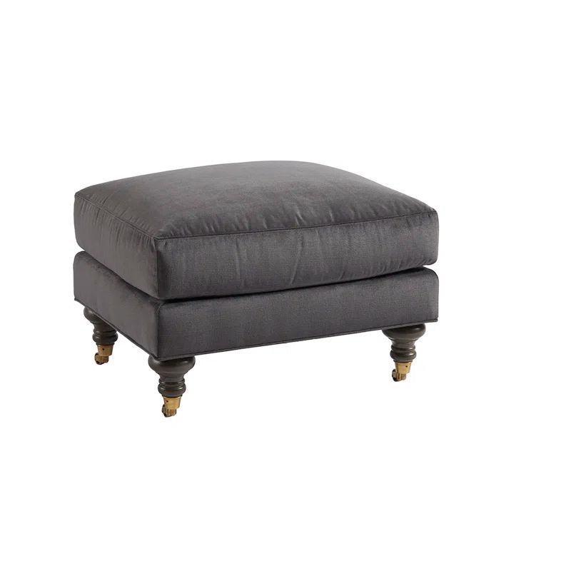 Oxford Dark Gray Upholstered Ottoman with Brass Casters