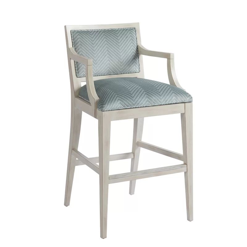 Eastbluff Blue and White 30'' Upholstered Counter Stool with Aged Bronze Metal Frame