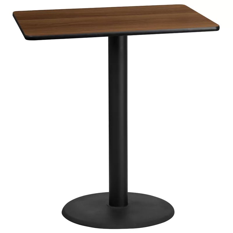 Walnut Rectangular Laminate Bar Height Table with Round Base