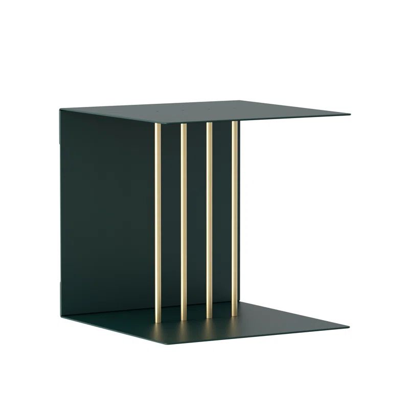 Forest Green Metal Wall Shelf with Gold Bars