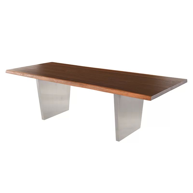 Reclaimed Wood and Glass Rectangular Dining Table with Metal Base