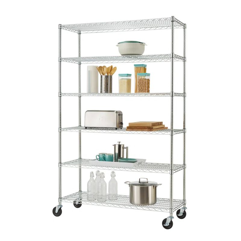 Chrome 6-Tier Wire Shelving with Wheels for Kitchen and Garage