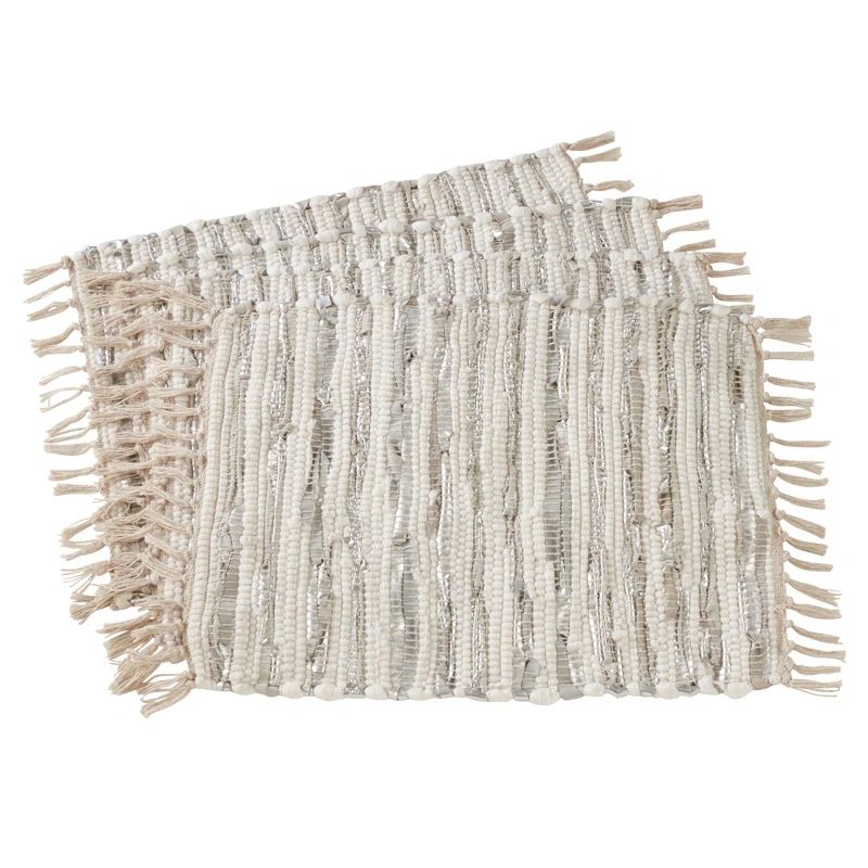 Gray and Beige Cotton Leather Chindi Placemats Set