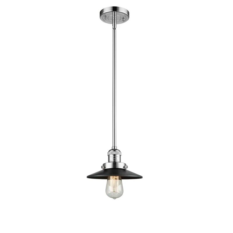 Railroad Matte Black 8" Mini Pendant with LED, Fluorescent Options