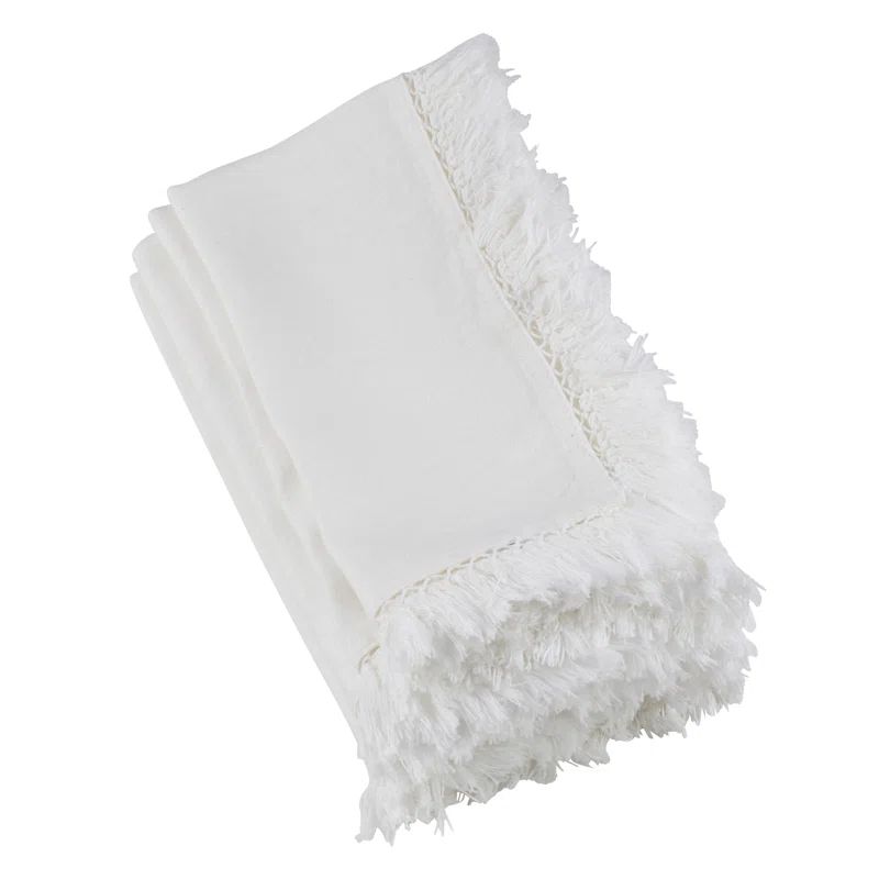 White Linen Fringe Edge 20" Napkin Set