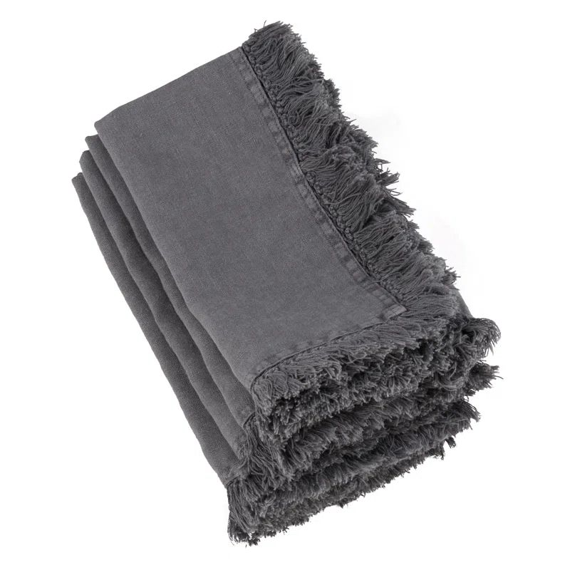 Gray Linen Fringe Edge Napkins Set of 4