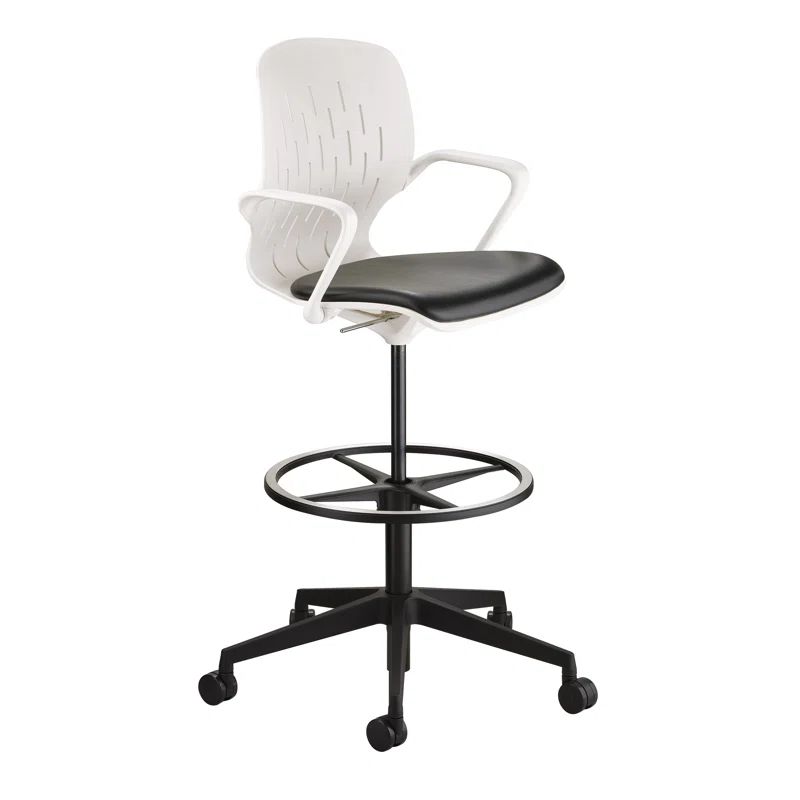 Black and White Vinyl Swivel Office Chair with Footring