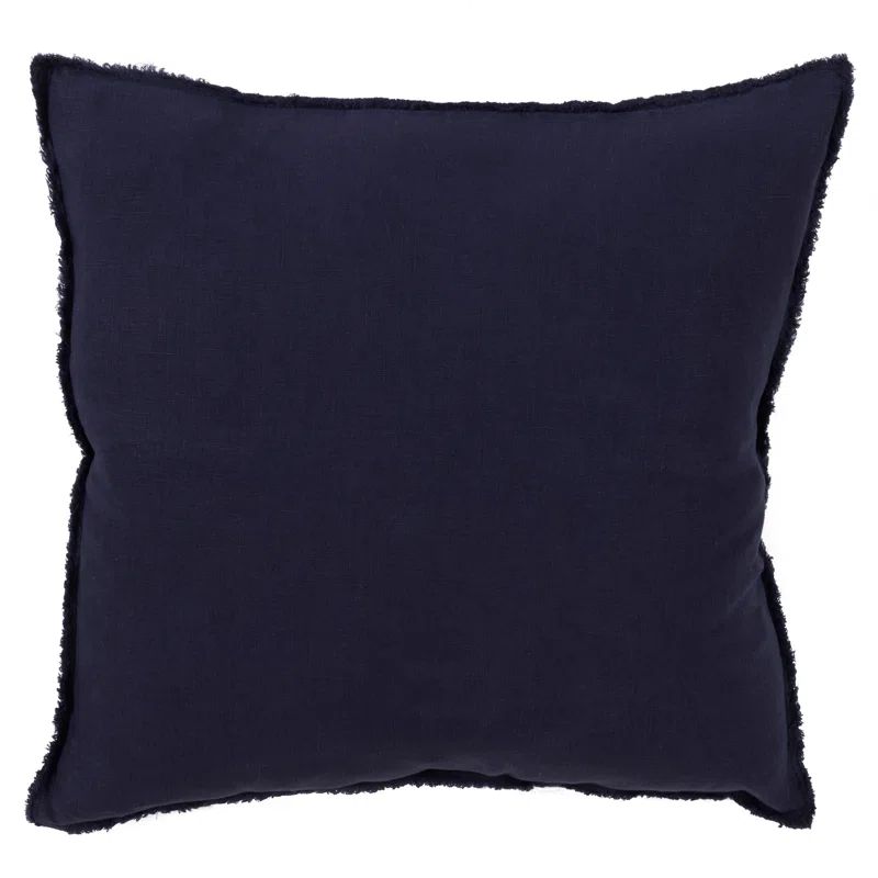 Midnight Blue Linen Square Fringed Throw Pillow Set