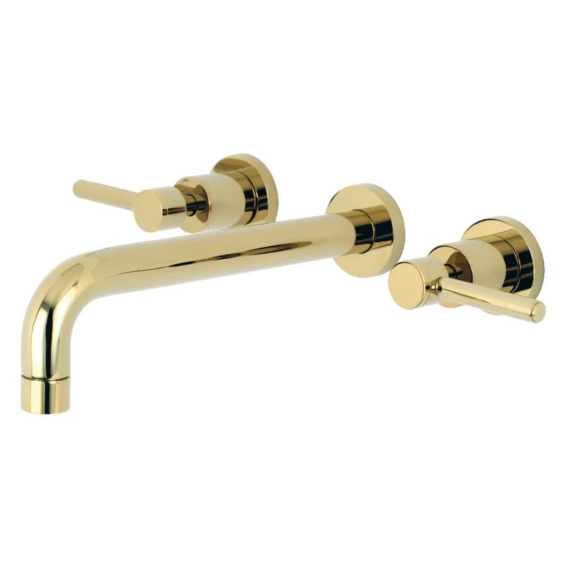 Polished Brass Double Handle Wall Mount Tub Faucet