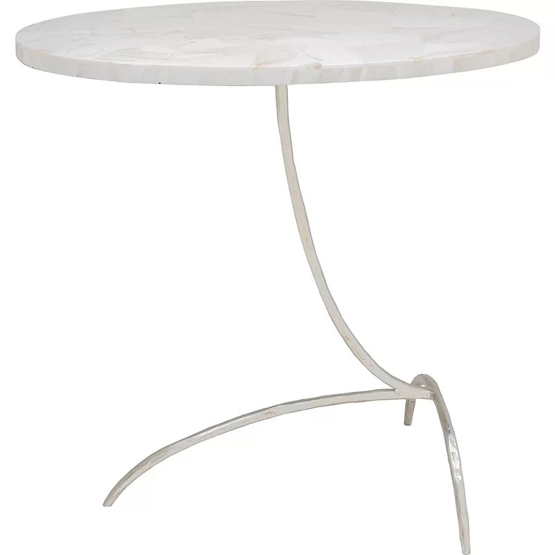 Elegant Oval Clam Stone & Silver Gilt Iron End Table