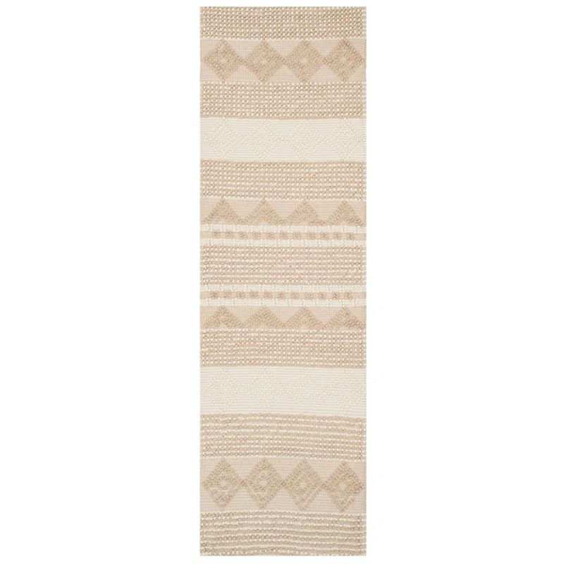 Ivory Beige Braided Hand-Tufted Wool Runner Rug