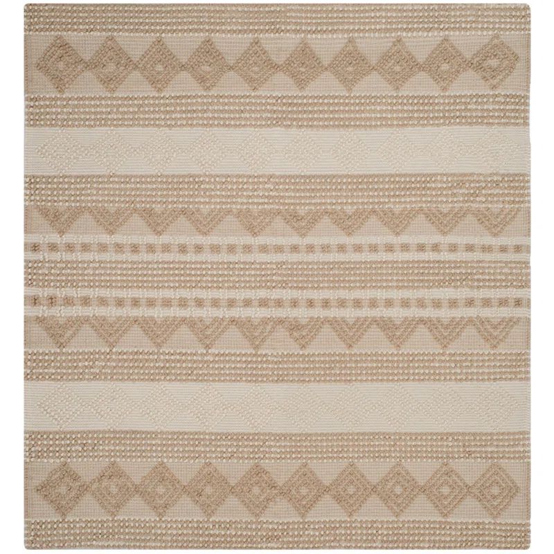Hand-Tufted Ivory Wool Square Rug with Artisan Textures