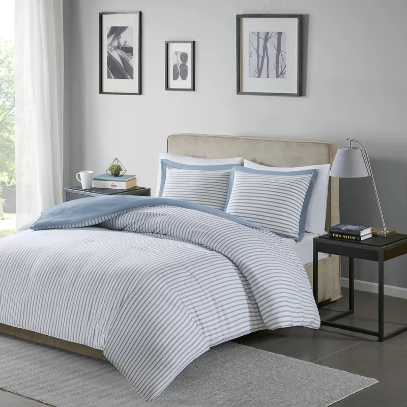 Hayden Blue Striped Reversible King Duvet Cover Set