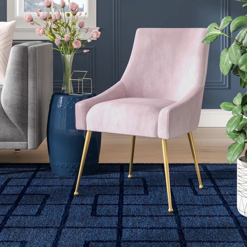 Blush Velvet Parsons Side Chair with Gold Legs