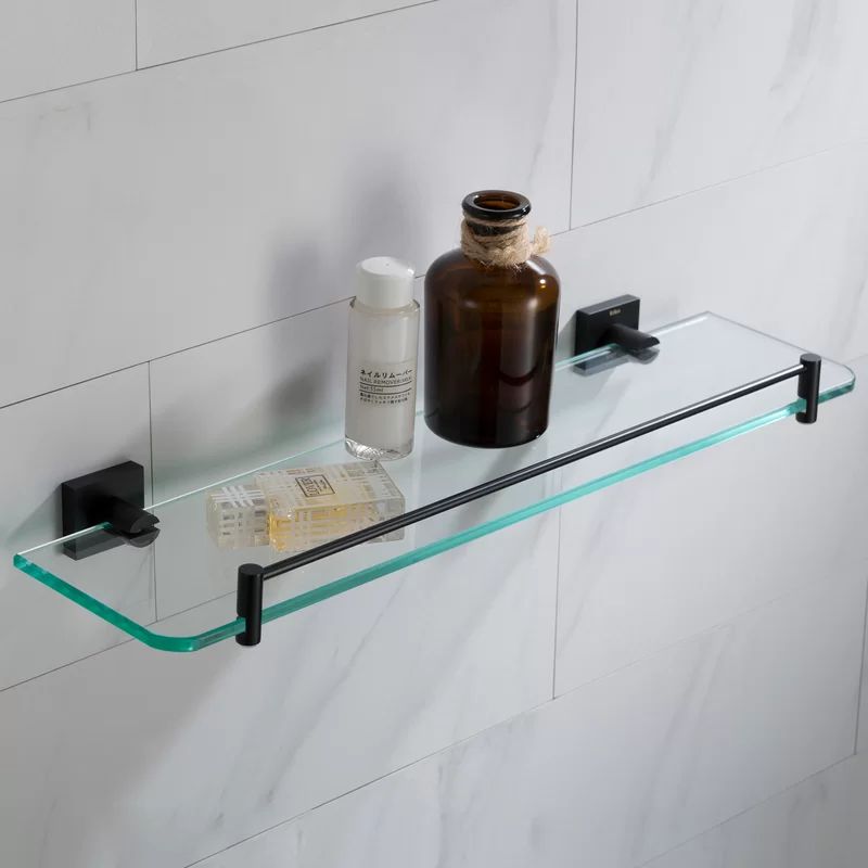 Matte Black Glass Wall Mount Bathroom Shelf