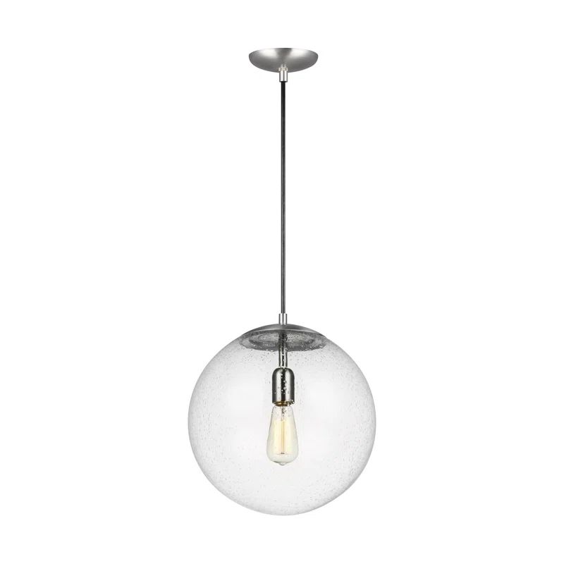 Leo 14" Satin Aluminum Globe Pendant with Clear Seeded Glass