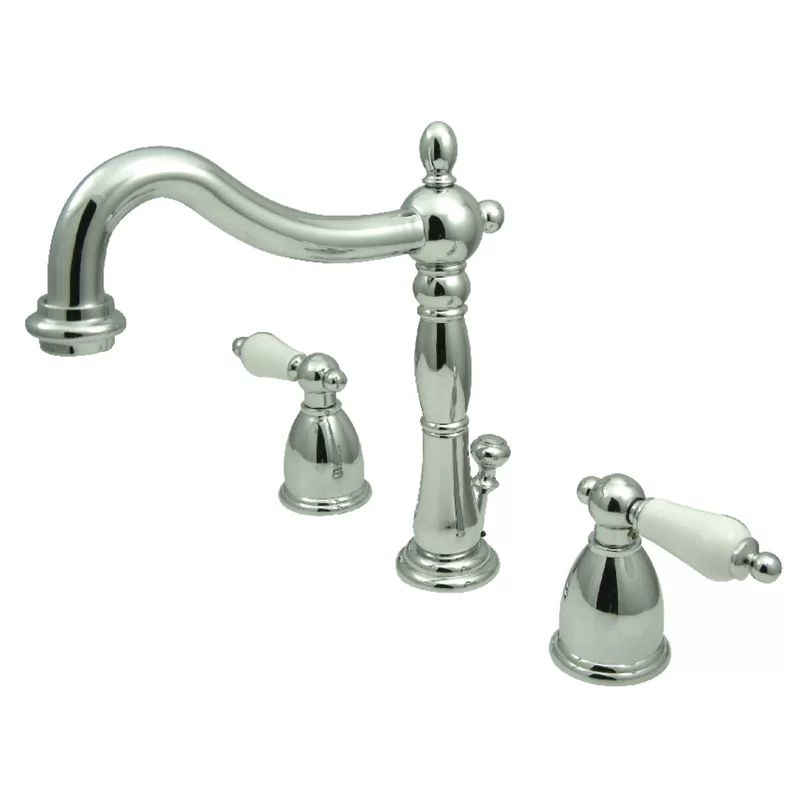 Heritage Polished Chrome Widespread Bathroom Faucet with Porcelain Lever