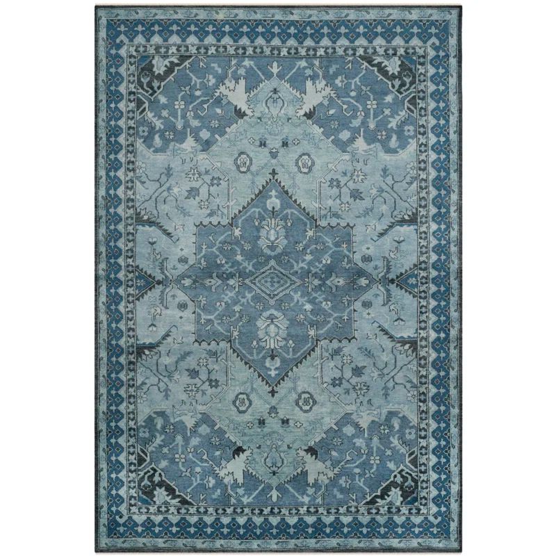 Ink Blue Hand-Knotted Wool 4' x 6' Area Rug