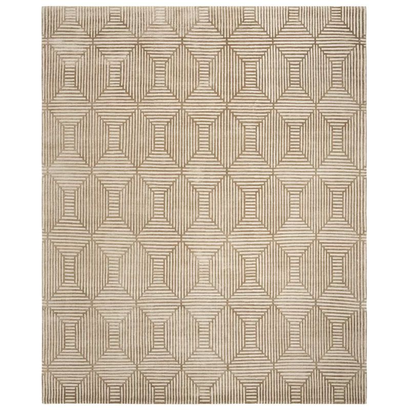 Nepalese Geometric Camel 8' x 10' Hand-Knotted Wool-Silk Blend Rug