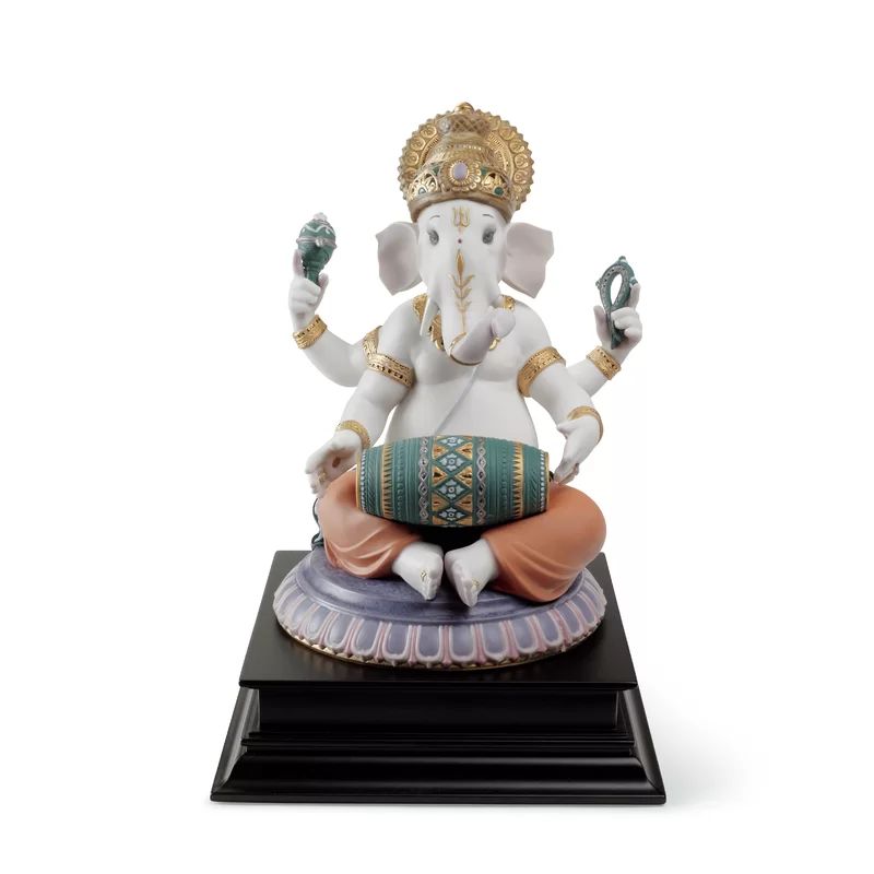 Limited Edition Crystal Elephant Ganesha Figurine in White & Purple