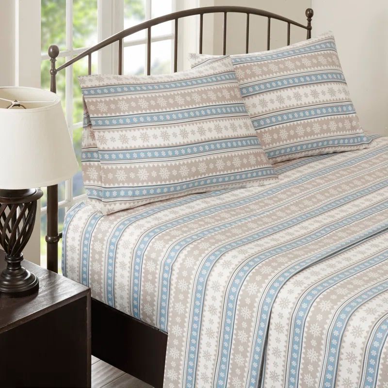 King Blue Snowflake Cotton Flannel Sheet Set