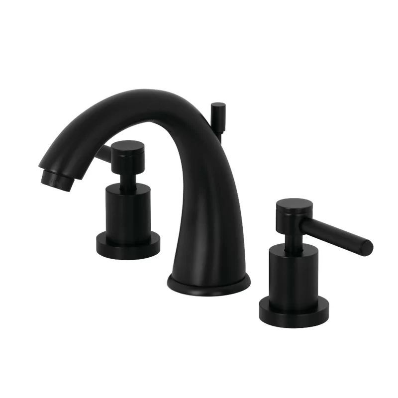 Matte Black Brass Widespread Bathroom Faucet with Drain Assembly