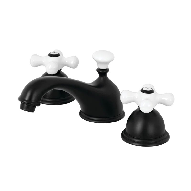Matte Black and White Widespread Bathroom Faucet with Drain Assembly