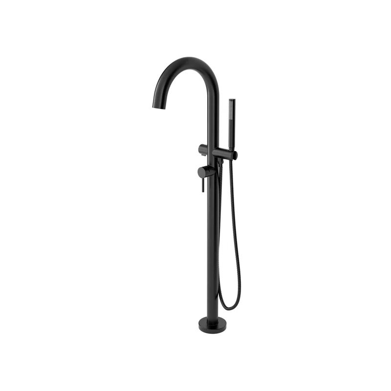 Matte Black Contemporary Freestanding Tub Filler with Hand Shower