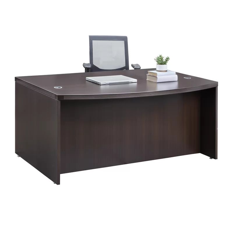 Mocha Wood Executive Desk with Drawer and Nickel Accents